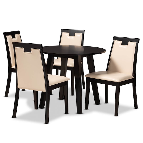 Baxton Studio Ryan Beige Upholstered and Dark Brown Finished Wood 5-Piece Dining Set 169-8033-10896 - main